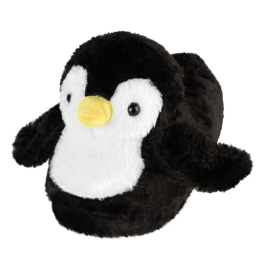 Plush penguin slipper on a white background