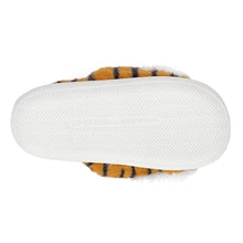 Plush Fuzzy Tiger Slipper, bottom view, showing tread on sole.