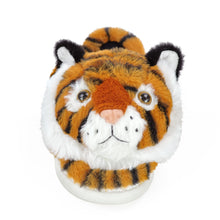 Close up of face of Plush Fuzzy Tiger Slipper.