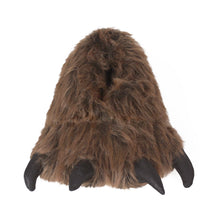 One grizzly bear paw slipper seen from the front