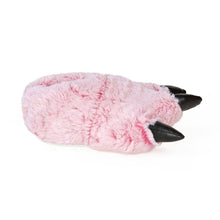 Kids Pink Tiger Paw Slipper side view showing full foot design and black claws