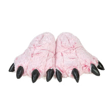 Pair of kids pink tiger paw slippers.