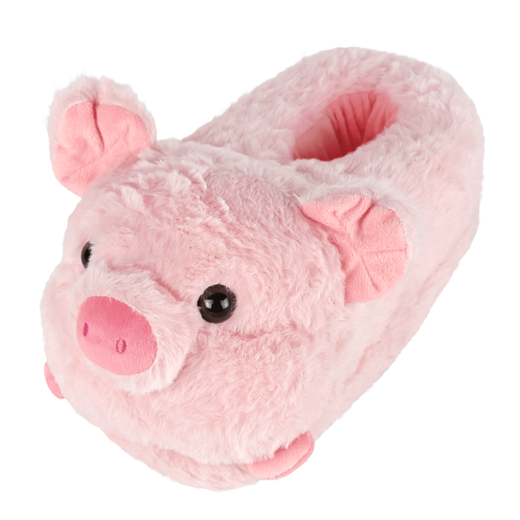 Pink pig-shaped slipper on a white background