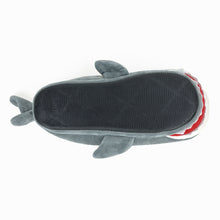 Plush Shark Slipper bottom view, showing the molded rubber footbed with non-slip tread