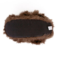 Fuzzy Sloth Slipper seen from the bottom, showing black fabric sole and non-slip grips