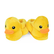 Pair of yellow plush duck slippers