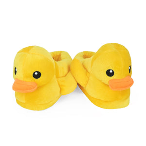 Pair of yellow plush duck slippers