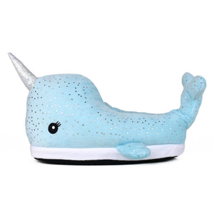 Blue Narwhal Slippers Side View