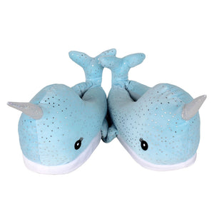 Blue Narwhal Slippers View of Pair