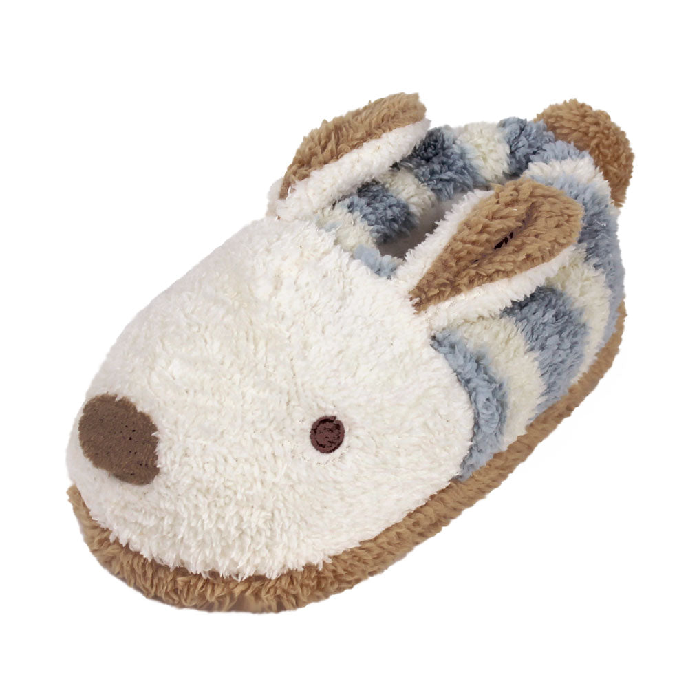 Blue Stripe Bunny Slippers 3/4 View 