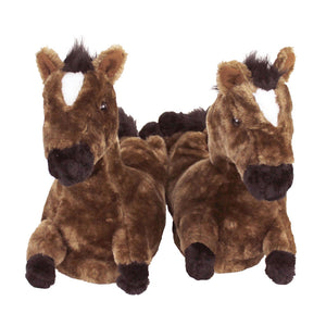 Brown Horse Slippers View of Pair
