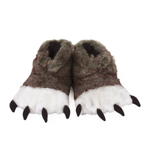 Brown Wolf Paw Slippers View of Pair