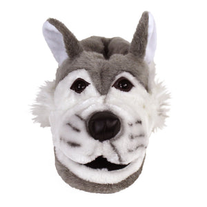 Gray Wolf Head Slippers Front View 